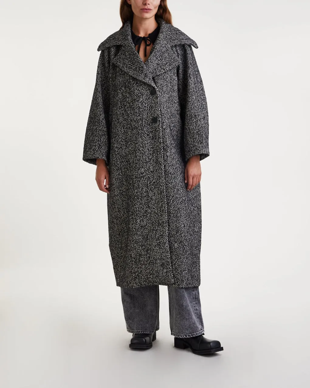 Ganni   Coat Herringbone Wool  Black 